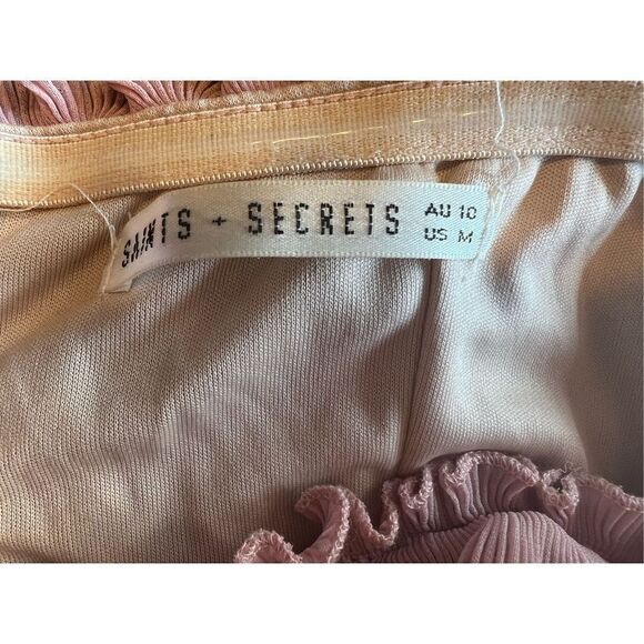 Anthropologie saints secrets mauve blush off shoulder lace ruffle mini dress M - Picture 9 of 10